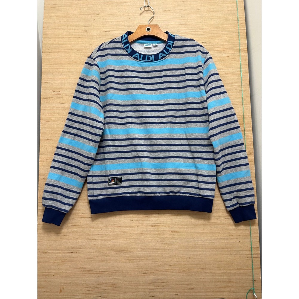 ALDI GEAR Mens Striped Crewneck Pullover Sweatshirt‎ Size M Blue Gray
